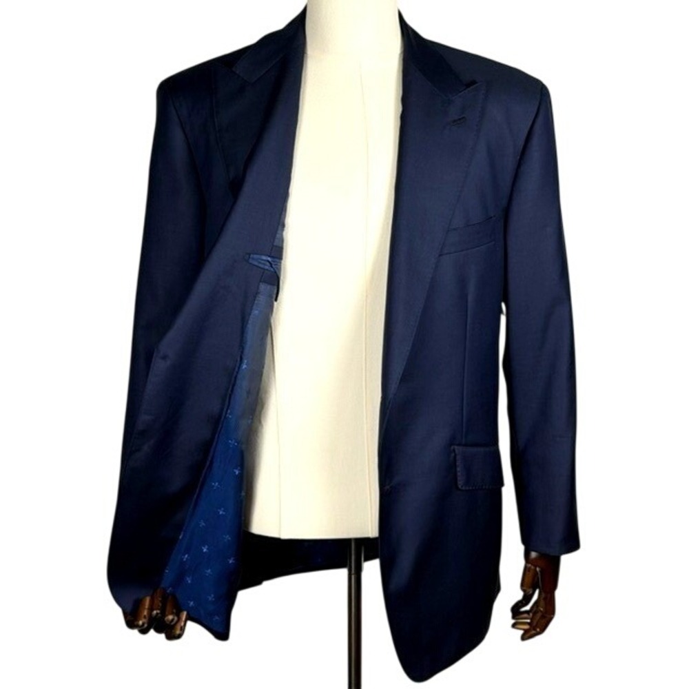 Enzo Custom Mens Navy Blue 100% Virgin Wool Peak Lapel Blazer Sport (actual 40R)